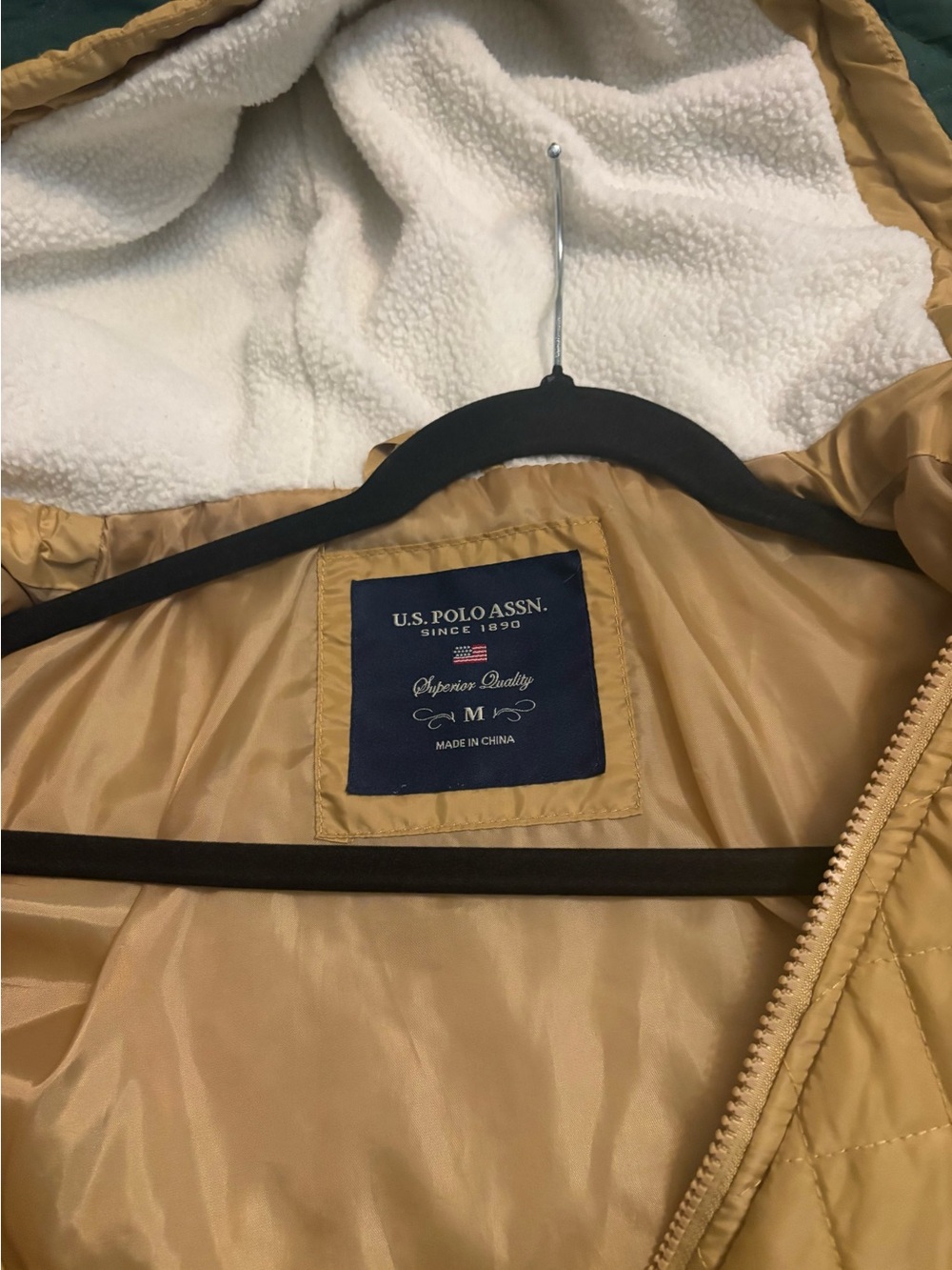 U.S. Polo Assn. Women's Tan Quilted Puffer Jacket with Cream Sherpa Lining